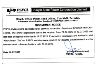 PSPCL Assistant Lineman Recruitment 2025