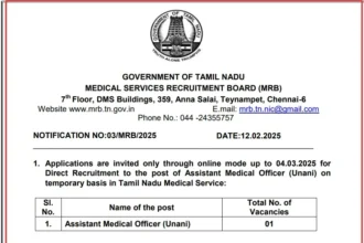 TAMIL NADU MRB Assistant Medical Officer Unani Vacancy 2025