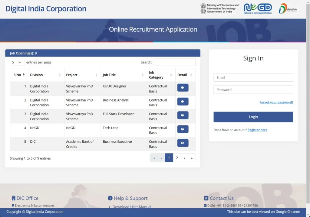 Digital India Corporation developer contract job 2025