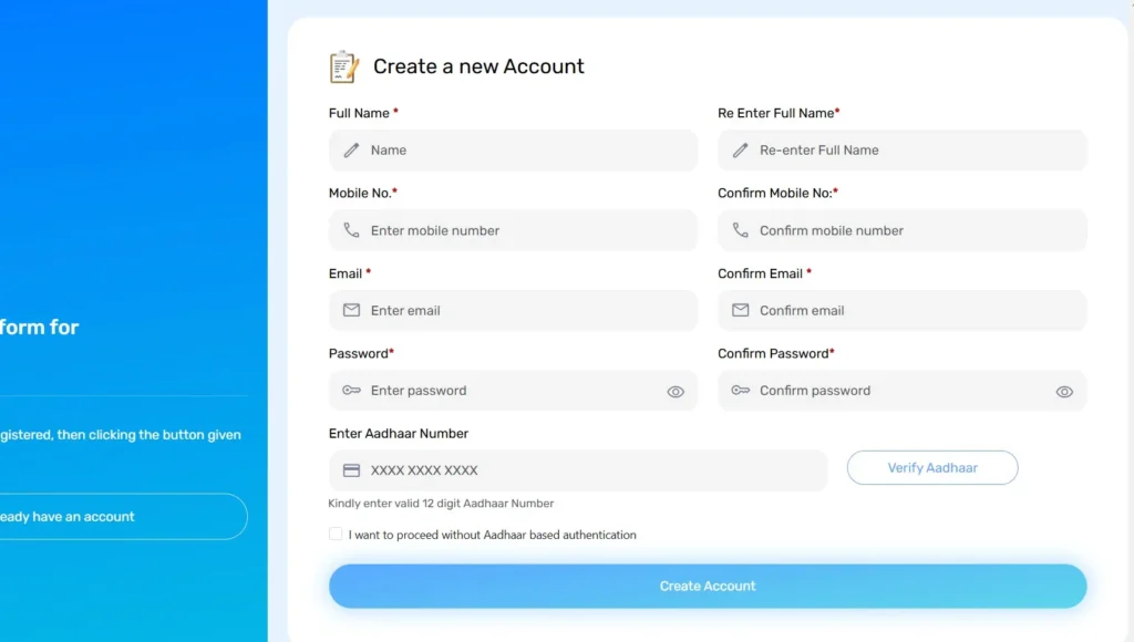 Enter all details to create Account