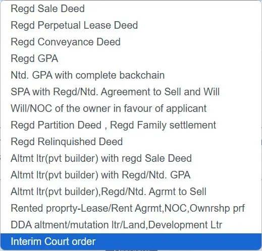 Ownership Proof documnet require for Delhi Jal Board Mutation